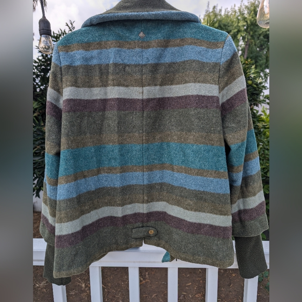 Women's wool coat green teal medium striped prana - Picture 3 of 5